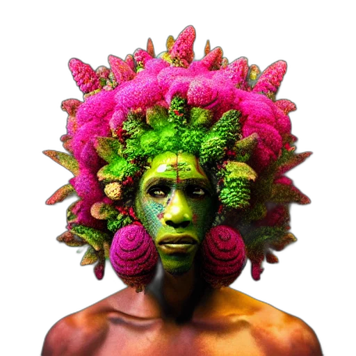 crown, hat, mask, hair, photorealistic, concept art, 3d render, neon transparent PNG cut-out