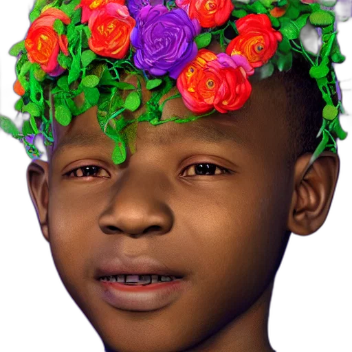 crown, face, flower, hat, photorealistic, 3d render, concept art, vaporwave transparent PNG cut-out