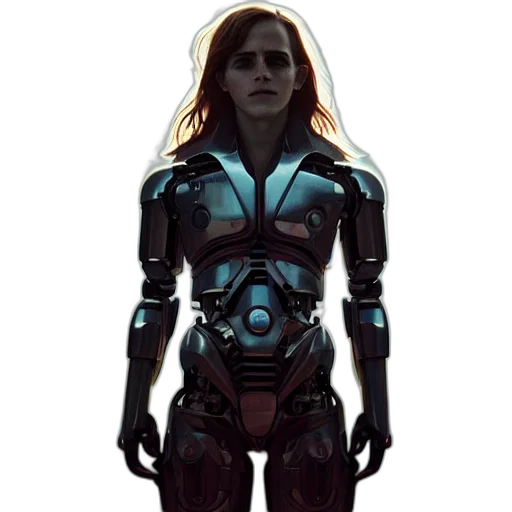 robot, concept art, cyberpunk, comic book art, fantasy art, blue, emma, watson transparent PNG cut-out