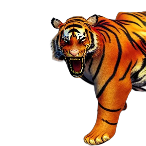 animal, creature, 3d render, concept art, photorealistic, pixel art, tiger, fire transparent PNG cut-out