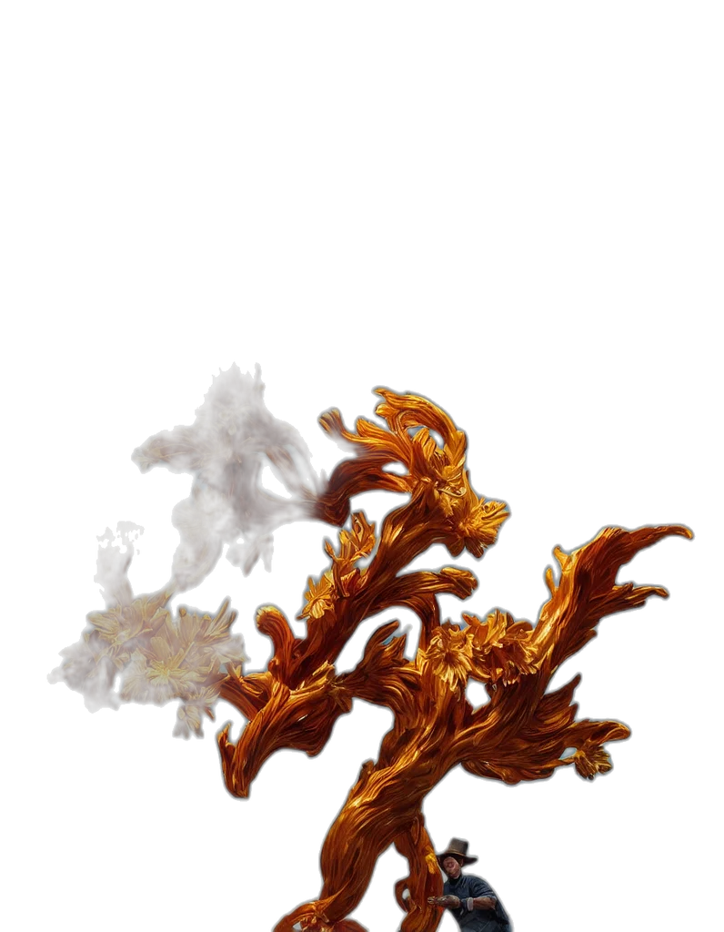 tree, dragon, crown, staff transparent PNG cut-out