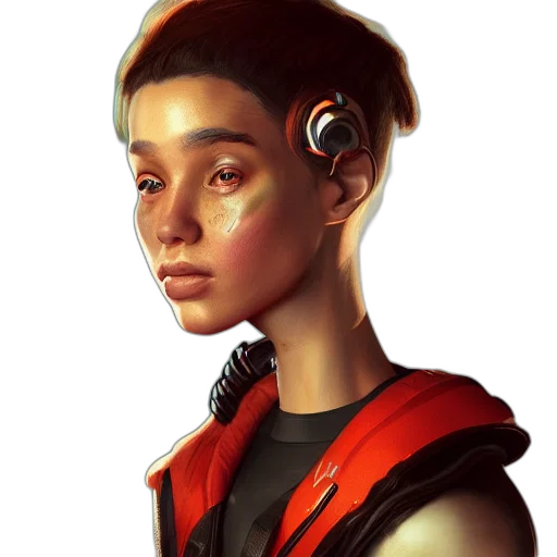 robot, face, staff, cyberpunk transparent PNG cut-out