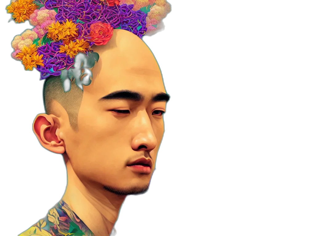 face, crown, hair, hat, photorealistic, concept art, vaporwave, pixel art transparent PNG cut-out
