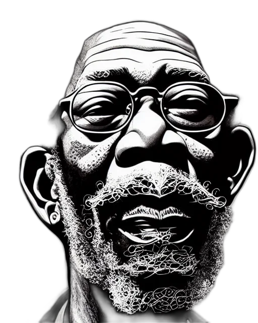 face, photorealistic, cartoon, comic book art, detailed, hipster, morgan, freeman transparent PNG cut-out