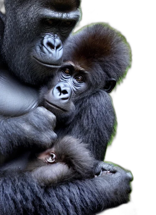 animal, jewelry, photorealistic, gorilla, cradling, infant, hyperreal, national transparent PNG cut-out