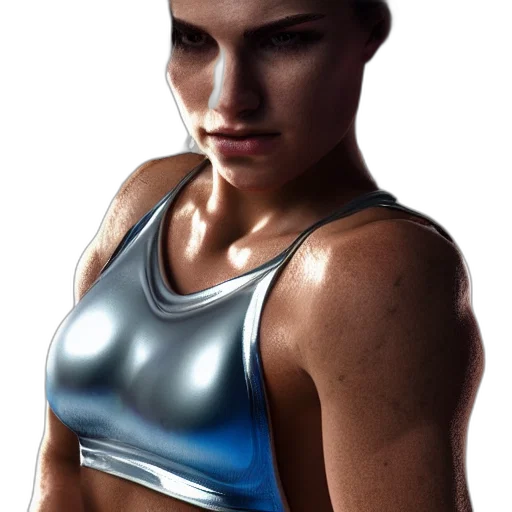 face, jacket, jewelry, photorealistic, 3d render, concept art, cyberpunk, gymnast transparent PNG cut-out
