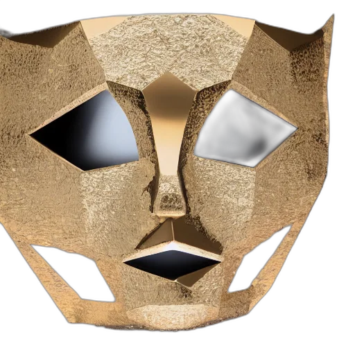 mask, crown, jewelry, face, 3d render, concept art, golden, photograph transparent PNG cut-out