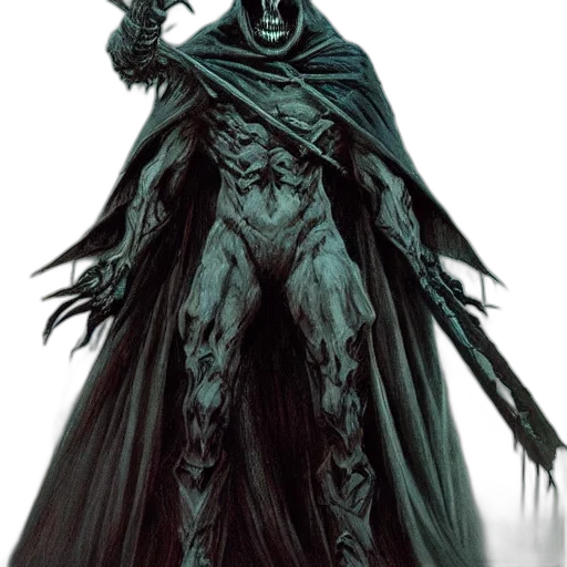 mask, creature, staff, concept art, comic book art, fantasy art, photorealistic, dark transparent PNG cut-out