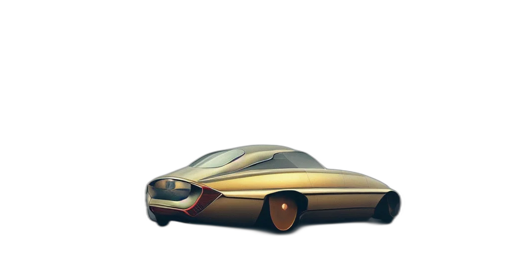 car, concept art, 3d render, photorealistic, golden, parked, retro, futuristic transparent PNG cut-out