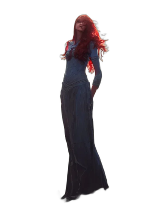 dress, hair, staff, concept art transparent PNG cut-out