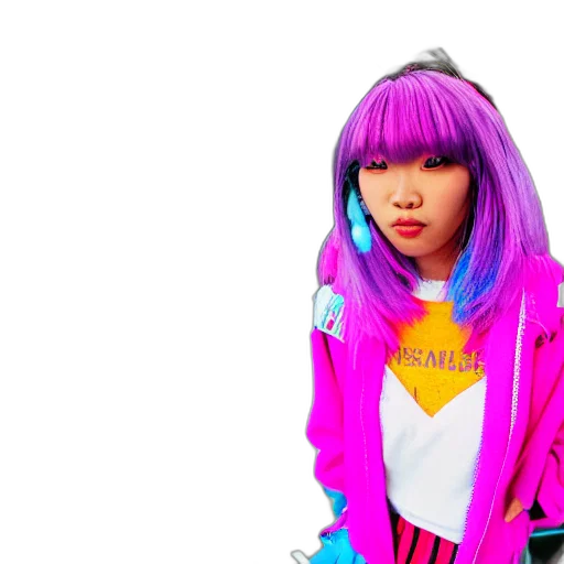 jacket, hair, vaporwave, 3d render transparent PNG cut-out