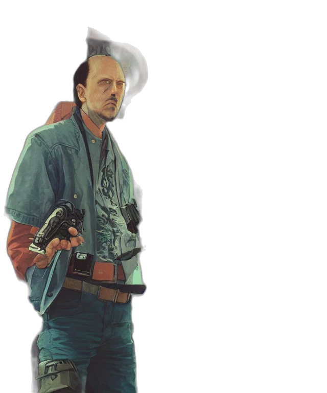 jacket, staff, weapon, robot transparent PNG cut-out