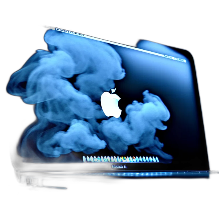 3d render, blue, portrait, glass, macbook, cinematic, photography, smoke transparent PNG cut-out
