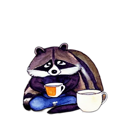 food, pixel art, concept art, watercolor, cartoon, little, raccoon, sitting transparent PNG cut-out
