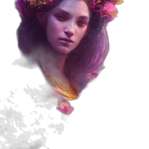 flower, crown, face, fantasy art, photorealistic, concept art, oil painting, outer space transparent PNG cut-out
