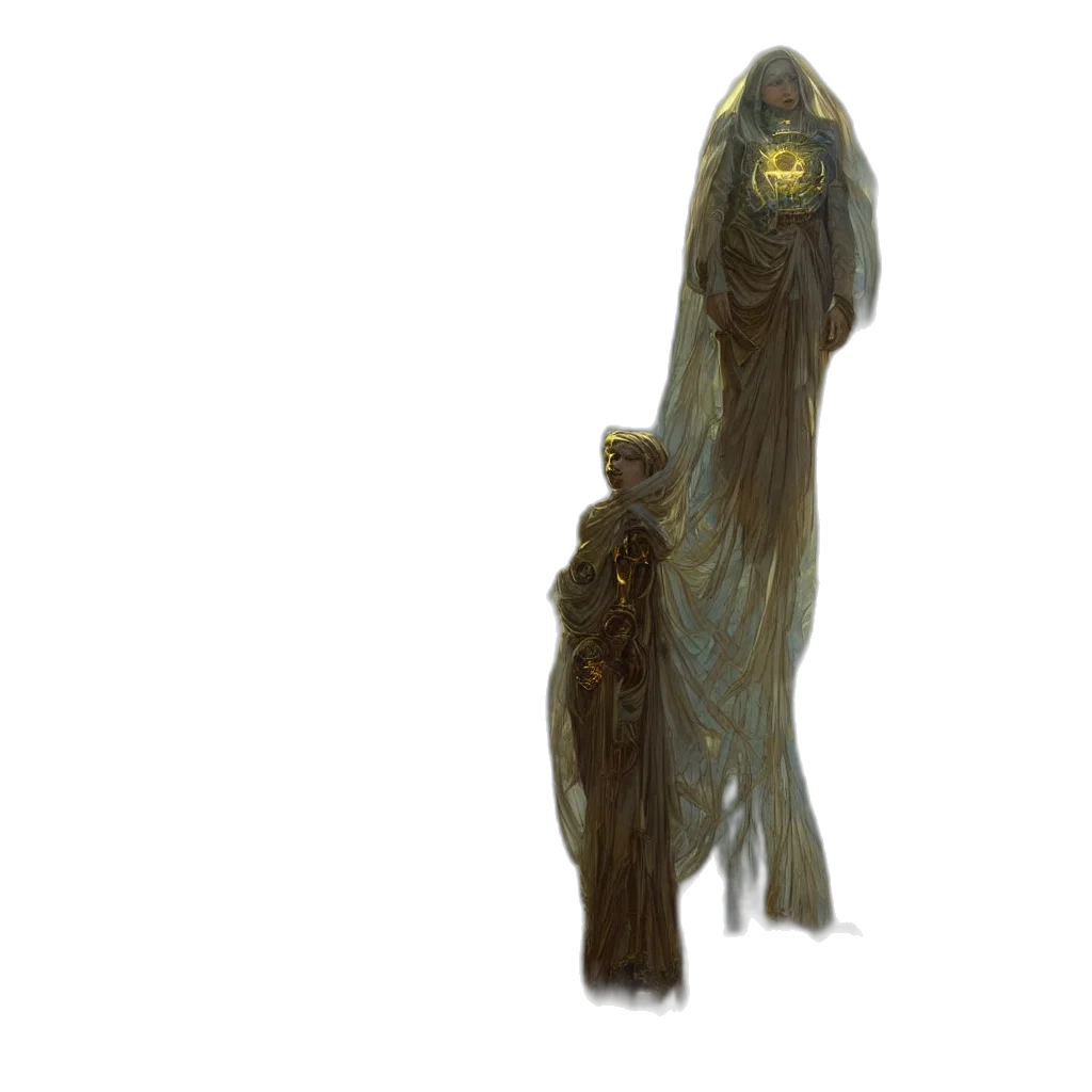 creature, staff, mask, dress, concept art, fantasy art, 3d render, pixel art transparent PNG cut-out