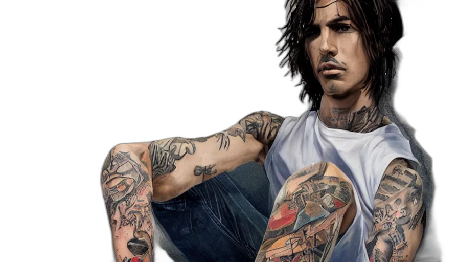 photorealistic, comic book art, fantasy art, concept art, tattoed, young, thin, latino transparent PNG cut-out