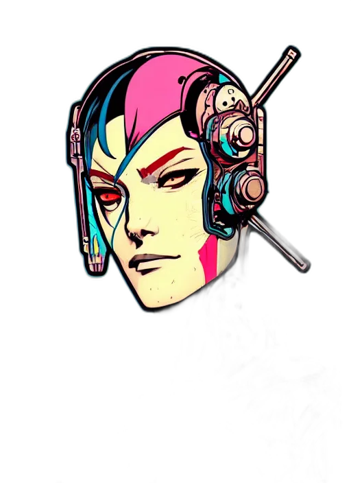 robot, mask, staff, face, cyberpunk, comic book art, concept art, vaporwave transparent PNG cut-out