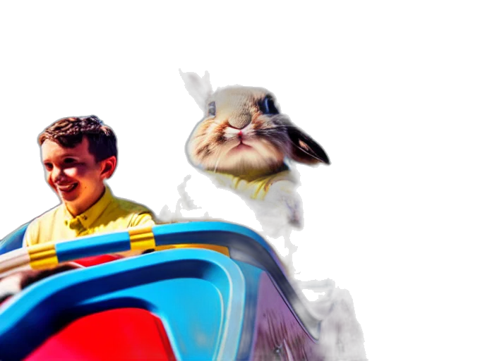 car, concept art, 3d render, outer space, film, still, bunny, riding transparent PNG cut-out