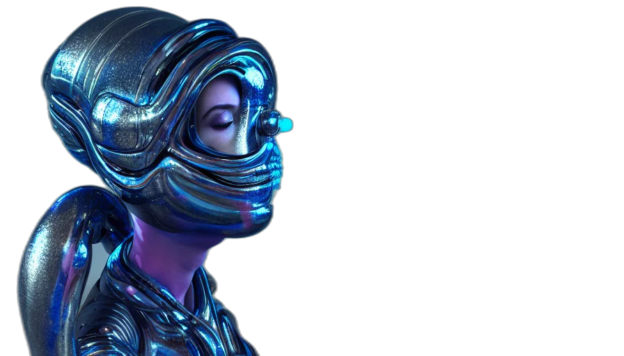 mask, robot, face, cyberpunk, concept art, 3d render, vaporwave, outer space transparent PNG cut-out