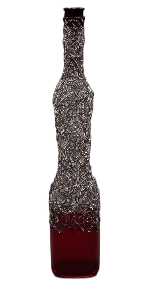 dress, bottle, crown, jewelry, 3d render, faceted, blood, elegant transparent PNG cut-out
