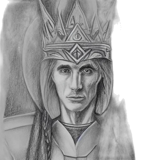 crown, face, staff, sword, fantasy art, pencil sketch, concept art, photorealistic transparent PNG cut-out