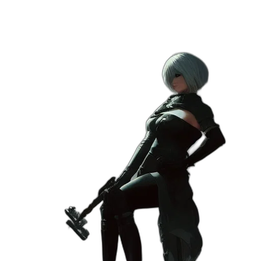 weapon, staff, robot, jacket, concept art, 3d render, cyberpunk, pixel art transparent PNG cut-out