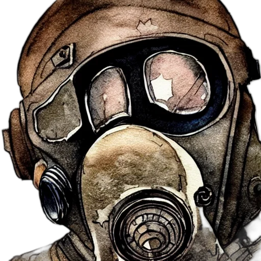 mask, face, weapon, jacket, watercolor, concept art, comic book art, photorealistic transparent PNG cut-out