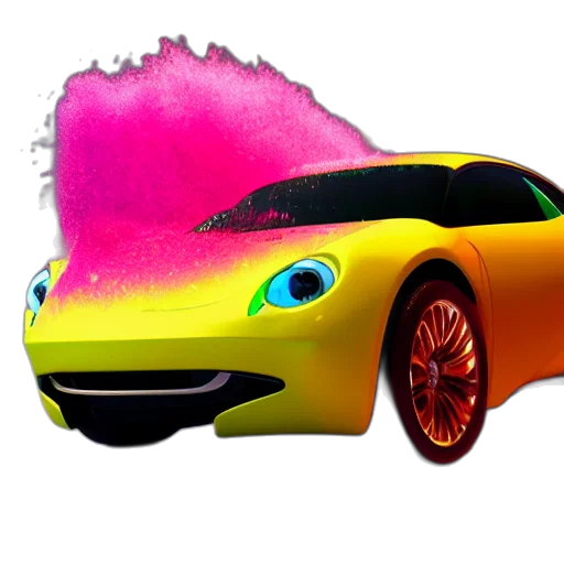 car, creature, hair, animal, 3d render, concept art, vaporwave, cartoon transparent PNG cut-out