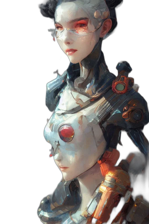 robot, face, staff, weapon, concept art, fantasy art, 3d render, photorealistic transparent PNG cut-out