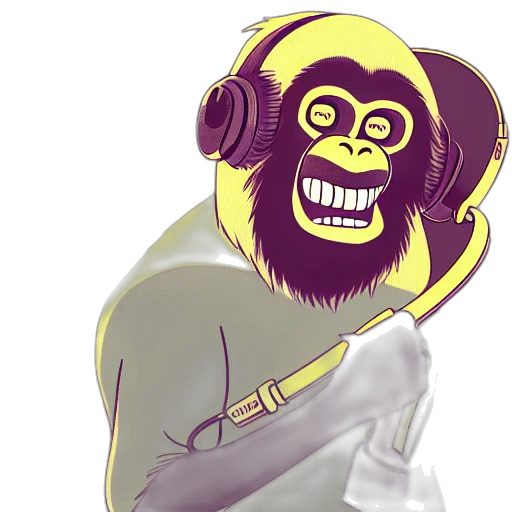 mask, concept art, cartoon, 3d render, photorealistic, laughing, ape, headphones transparent PNG cut-out