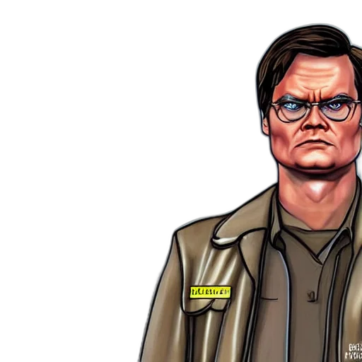 jacket, comic book art, concept art, photorealistic, cartoon, dwight, schrute, terminator transparent PNG cut-out