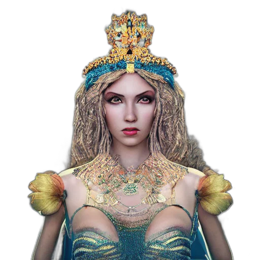 crown, jewelry, mask, dress, fantasy art, 3d render, concept art, photorealistic transparent PNG cut-out