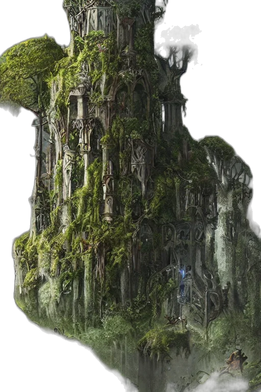 tree, building, concept art, fantasy art transparent PNG cut-out