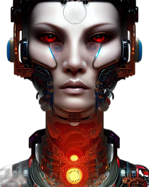robot, face, cyberpunk, concept art, 3d render, fantasy art, portrait, machine transparent PNG cut-out
