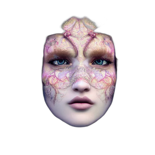 mask, face, creature, crown, 3d render, photorealistic, fantasy art, vaporwave transparent PNG cut-out