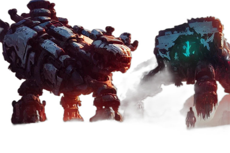 robot, dragon, concept art, fantasy art, 3d render, pixel art, fog, tremortusk transparent PNG cut-out