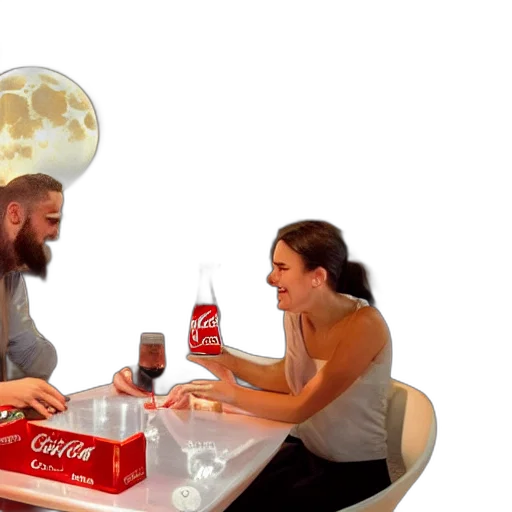 food, outer space, couple, assis, autour, une, table, boivent transparent PNG cut-out