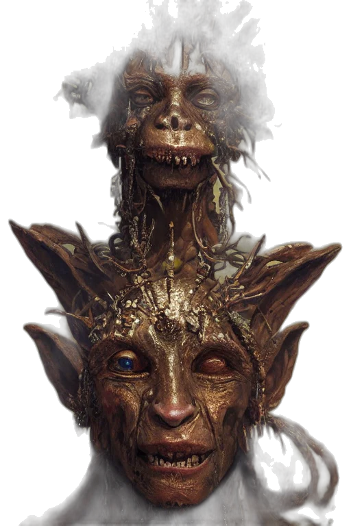 mask, face, creature, staff, concept art, fantasy art, photorealistic, 3d render transparent PNG cut-out