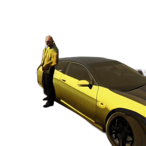 car, jacket, 3d render, concept art, photorealistic, golden, walter, white transparent PNG cut-out