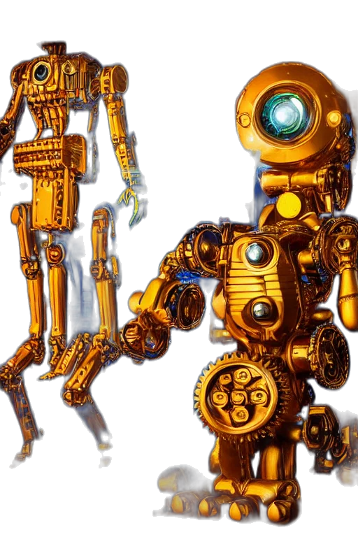 robot, concept art, 3d render, cyberpunk, comic book art, golden, portrait, photo transparent PNG cut-out