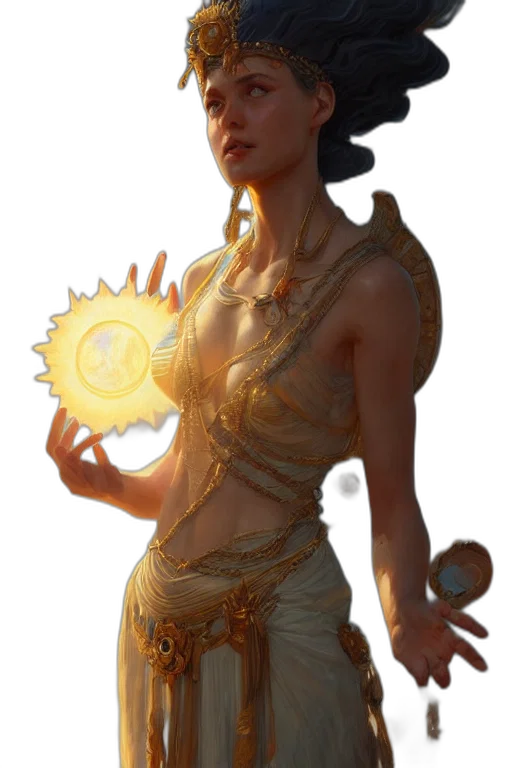 staff, jewelry, dress, fantasy art, concept art, comic book art, 3d render, golden transparent PNG cut-out