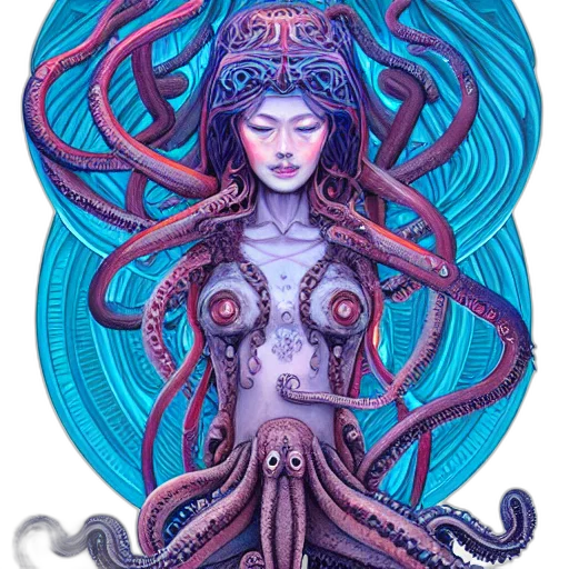 creature, fantasy art, concept art, comic book art, watercolor, underwater, blue, alien transparent PNG cut-out