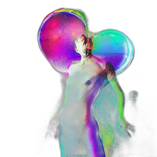 hair, bottle, umbrella, mask, 3d render, concept art, vaporwave, photorealistic transparent PNG cut-out