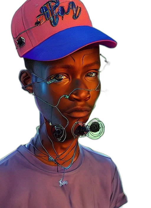 face, robot, staff, hat, concept art, photorealistic, cyberpunk, 3d render transparent PNG cut-out