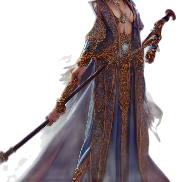 staff, sword, dress, fantasy art transparent PNG cut-out