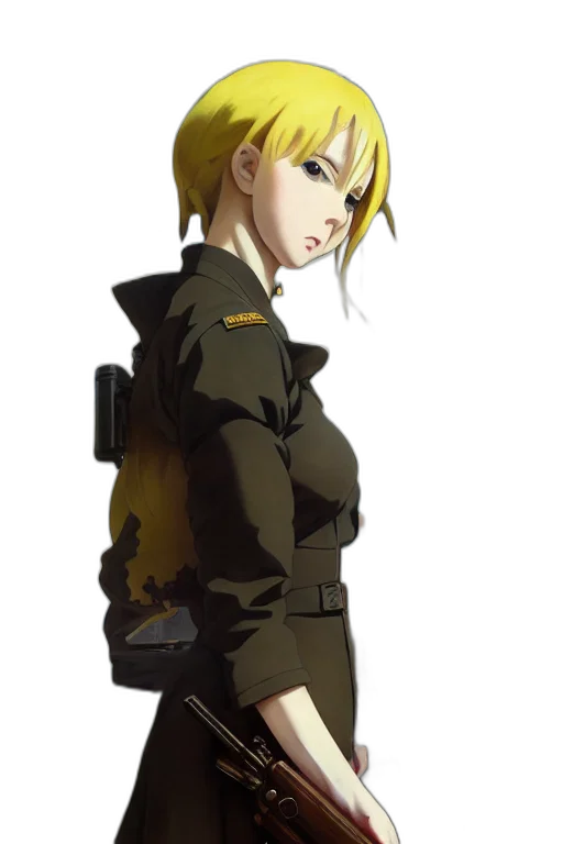 jacket, staff, weapon, concept art, anime, pixel art, comic book art, golden transparent PNG cut-out
