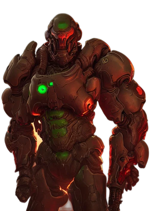 robot, concept art, comic book art, fantasy art, 3d render, red, green, doom transparent PNG cut-out