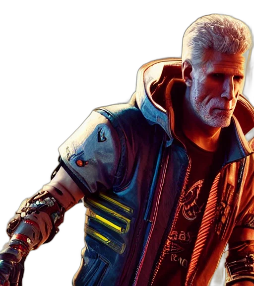 jacket, cyberpunk, concept art, comic book art, charismatic, rugged, male, battle transparent PNG cut-out