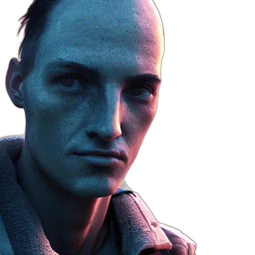 face, jacket, robot, creature, 3d render, photorealistic, concept art, cyberpunk transparent PNG cut-out